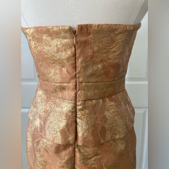Theia Strapless Sheath Dress Gold Bronze Floral Size 4 - Picture 6 of 14